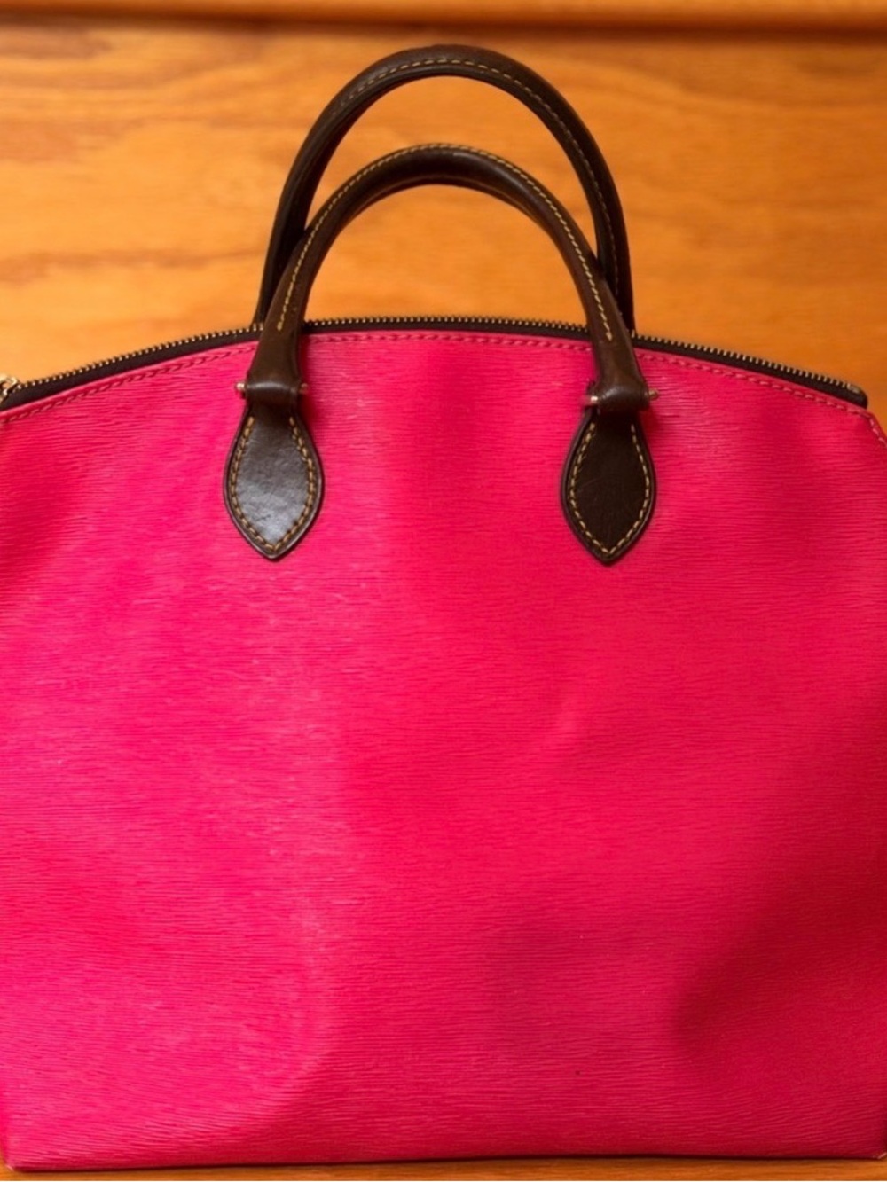 Dooney & Bourke Bright Pink Tote with Brown Leather Trim - Picture 16 of 16